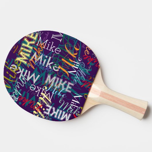 Cool Repeating Jouw naam Typography Pattern Tafeltennisbatje (Zijkant)