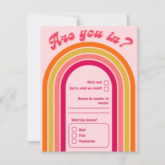 Cool Retro 70's Bright Pastel Roze Bruiloft RSVP Kaartje (Voorkant)