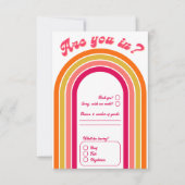 Cool Retro 70's felgekleurde bruiloft RSVP Kaartje (Voorkant)