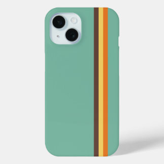 Cool Retro 70s Stripes Blauwgroen Geel Oranje Brui iPhone 15 Case