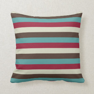 Cool Retro 70s Stripes Brown Aqua Red Cream Kussen