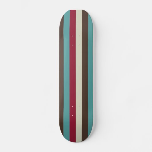 Cool Retro 70s Stripes Brown Aqua Red Cream Persoonlijk Skateboard (Voorkant)