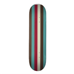 Cool Retro 70s Stripes Brown Aqua Red Cream Persoonlijk Skateboard