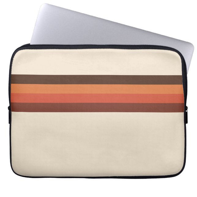 Cool Retro 70s Stripes Brown Oranje Tangerine Laptop Sleeve (Voorkant)