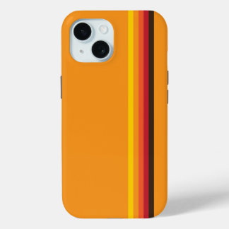 Cool Retro 70s Stripes Oranje Yellow Red iPhone 15 Case