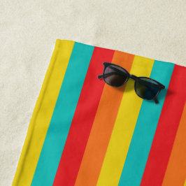 Cool Retro 70s Stripes Turquoise Yellow Oranje Red Strandlaken