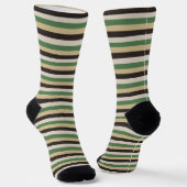Cool Retro 70s Stripes Zwart Groen Tan Crew Sokken (Gebogen)