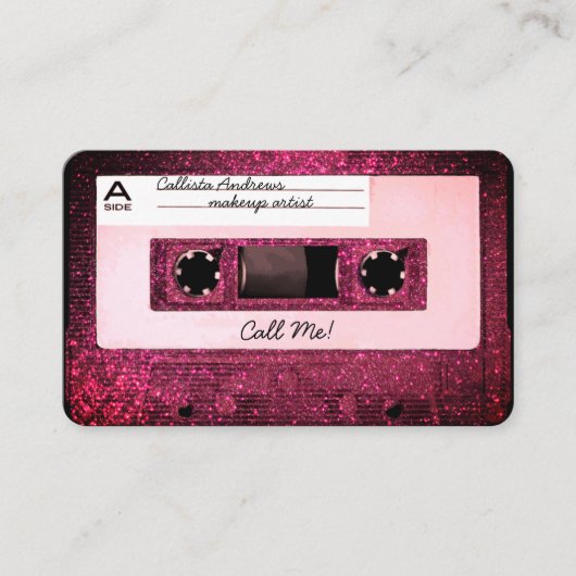 Cool Retro 80's Pink Glitter Cassettebandje Mixtap Visitekaartje (Voorkant)