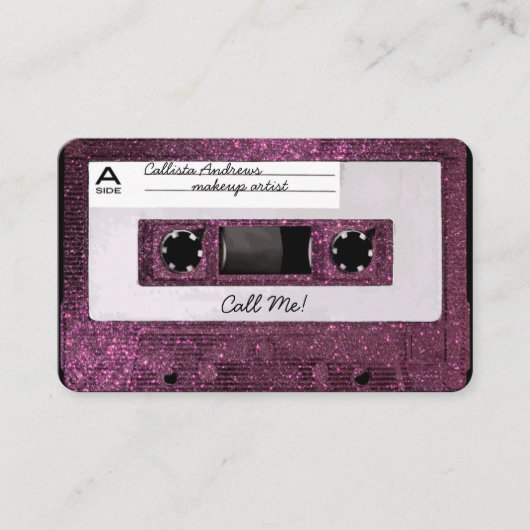 Cool Retro 80's Pink Glitter Cassettebandje Mixtap Visitekaartje (Voorkant)