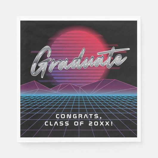 Cool Retro 80's Synthwave New Wave Afstudeerder Pa Servet (Voorkant)