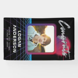 Cool Retro 80's Synthwave New Wave Afstudeerder Pa Spandoek