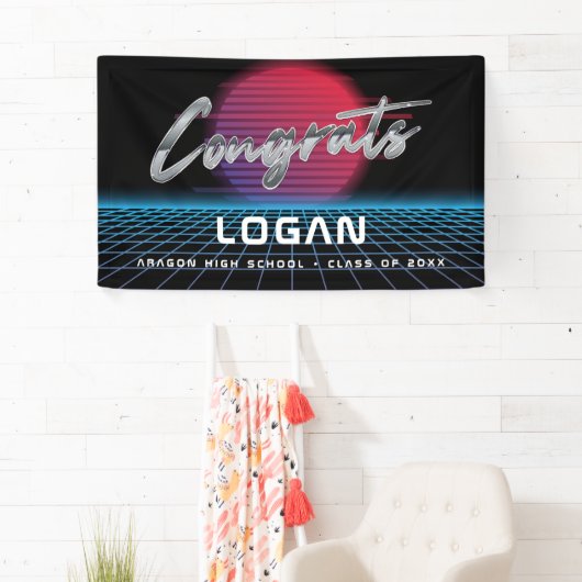 Cool Retro 80's Synthwave New Wave Afstudeerder Pa Spandoek (Insitu)