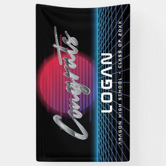 Cool Retro 80's Synthwave New Wave Afstudeerder Pa Spandoek (Verticaal)