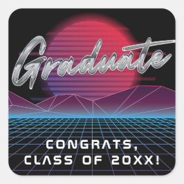 Cool Retro 80's Synthwave New Wave Afstudeerder Pa Vierkante Sticker