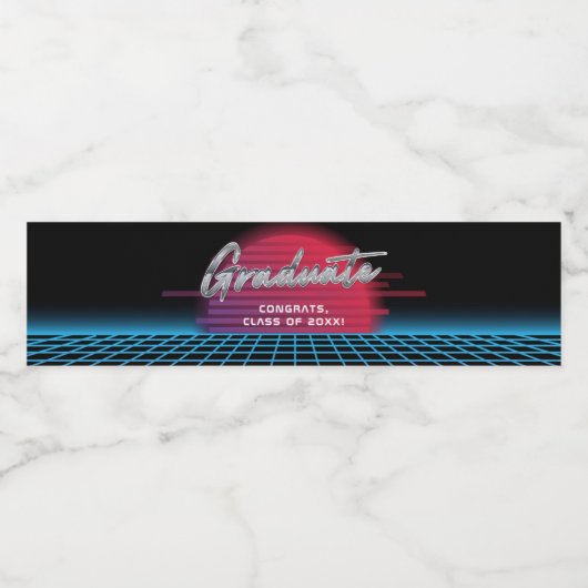 Cool Retro 80's Synthwave New Wave Afstudeerder Pa Waterfles Etiket (Enkel label)