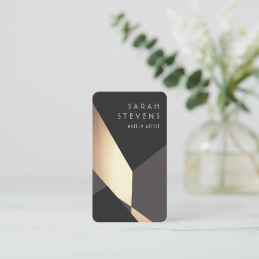 Cool Retro Abstract Zwart en Goud Art Deco Visitekaartje (Staand voorkant)