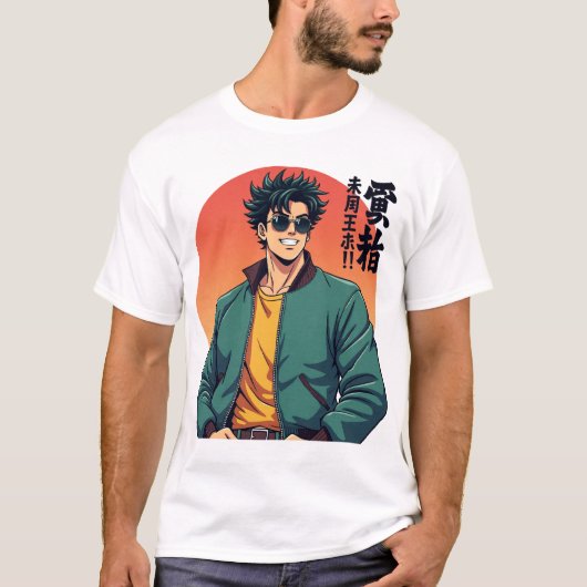 Cool Retro Anime Guy – Stijlvolle jaren 80 estheti T-shirt (Voorkant)