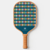 Cool Retro Argyle Diamonds Blauwgroen monogram Pickleball Paddle (Voorkant)