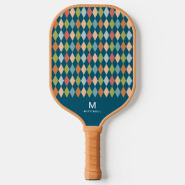 Cool Retro Argyle Diamonds Blauwgroen monogram Pickleball Paddle
