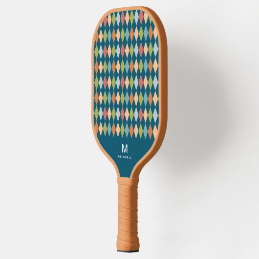 Cool Retro Argyle Diamonds Blauwgroen monogram Pickleball Paddle (Links)