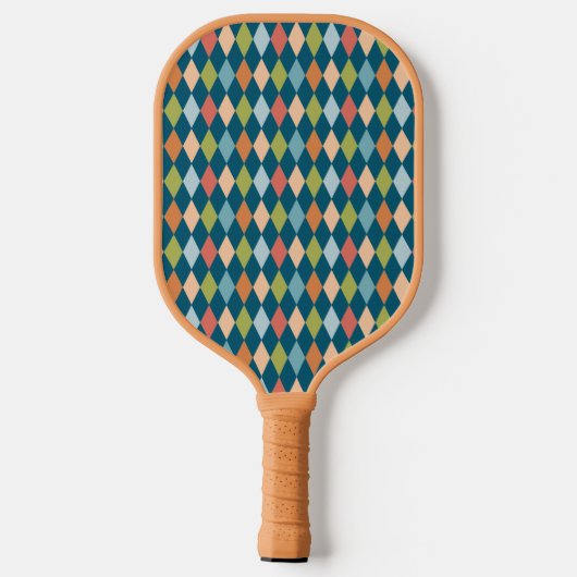 Cool Retro Argyle Diamonds Blauwgroen monogram Pickleball Paddle (Achterkant)