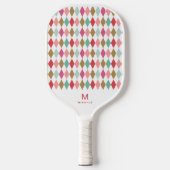 Cool Retro Argyle Diamonds Pattern Monogram Pickle Pickleball Paddle (Voorkant)