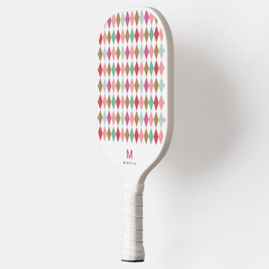 Cool Retro Argyle Diamonds Pattern Monogram Pickle Pickleball Paddle (Links)