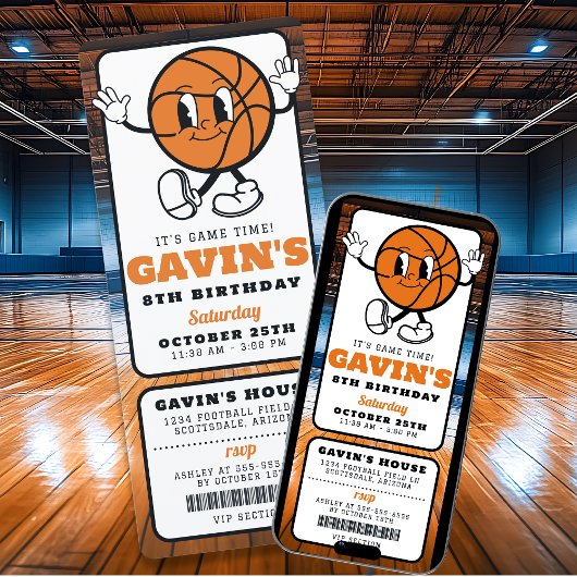Cool Retro Basketbal Ticket Sport Verjaardagsfeest Kaart