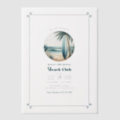 Cool Retro Beach Club Verjaardagsfeest Vellum Uitnodigingen (Voorkant)