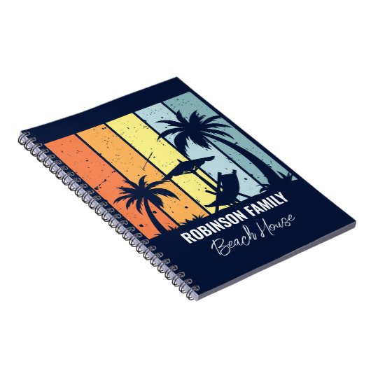 Cool Retro Beach House Custom Navy Blauw Notitieboek (Rechterzijde)