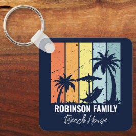 Cool Retro Beach House Custom Navy Blauw Sleutelhanger