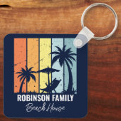 Cool Retro Beach House Custom Navy Blauw Sleutelhanger (Achterkant)