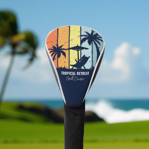 Cool Retro Beach Palmbomen Custom Navy Blue Golfheadcover