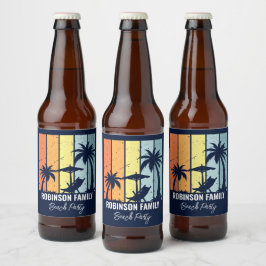 Cool Retro Beach Party Custom Navy Blauw Bier Etiket