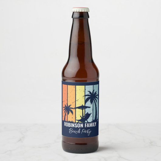 Cool Retro Beach Party Custom Navy Blauw Bier Etiket (Voorkant)