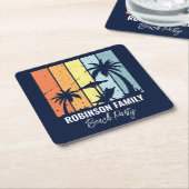 Cool Retro Beach Party Custom Navy Blauw Kartonnen Onderzetters (Schuin)