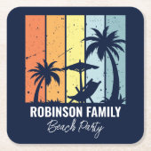 Cool Retro Beach Party Custom Navy Blauw Kartonnen Onderzetters (Voorkant)
