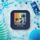 Cool Retro Beach Party Custom Navy Blauw Papieren Bordje (Feest)