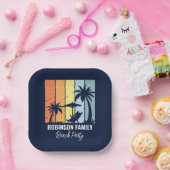 Cool Retro Beach Party Custom Navy Blauw Papieren Bordje (Feest)