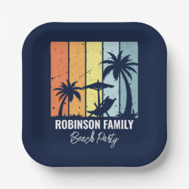 Cool Retro Beach Party Custom Navy Blauw Papieren Bordje
