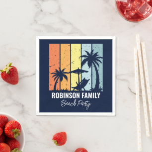 Cool Retro Beach Party Custom Navy Blauw Servet
