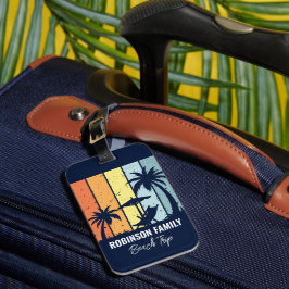 Cool Retro Beach Trip Custom Navy Blauwe Palmbomen Bagagelabel
