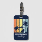 Cool Retro Beach Trip Custom Navy Blauwe Palmbomen Bagagelabel (Voorkant (verticaal))