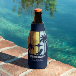 Cool Retro Beach Vakantie Custom Navy Blauw Flesjeskoeler