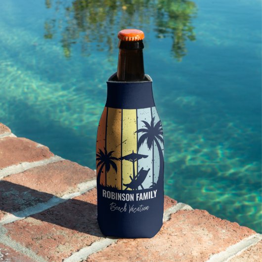 Cool Retro Beach Vakantie Custom Navy Blauw Flesjeskoeler (Insitu Zwembad)