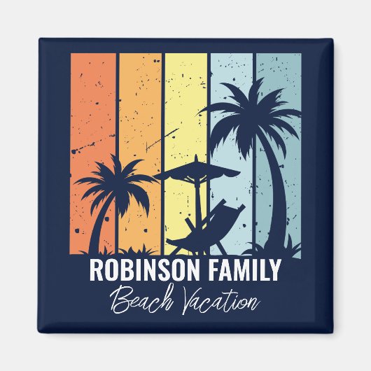 Cool Retro Beach Vakantie Custom Navy Blauw Magneet (Voorkant)
