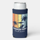 Cool Retro Beach Vakantie Custom Navy Blauw Seltzer Blikjeskoeler (Seltzer Voorkant)
