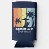 Cool Retro Beach Vakantie Custom Navy Blauw Seltzer Blikjeskoeler (Achterkant)