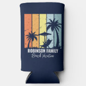 Cool Retro Beach Vakantie Custom Navy Blauw Seltzer Blikjeskoeler (Voorkant)