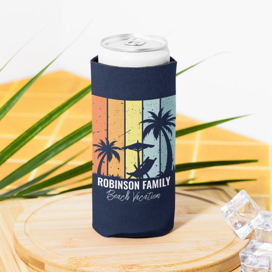 Cool Retro Beach Vakantie Custom Navy Blauw Seltzer Blikjeskoeler